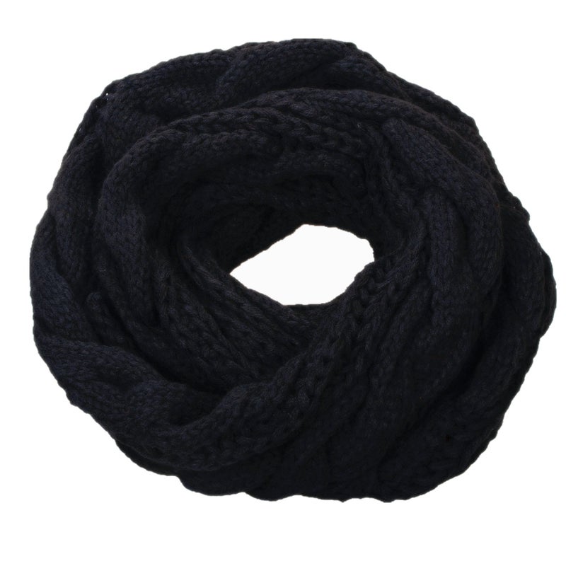 NEOSAN Womens Thick Ribbed Knit Winter Infinity Circle Loop Scarf Twist Black - Image 1